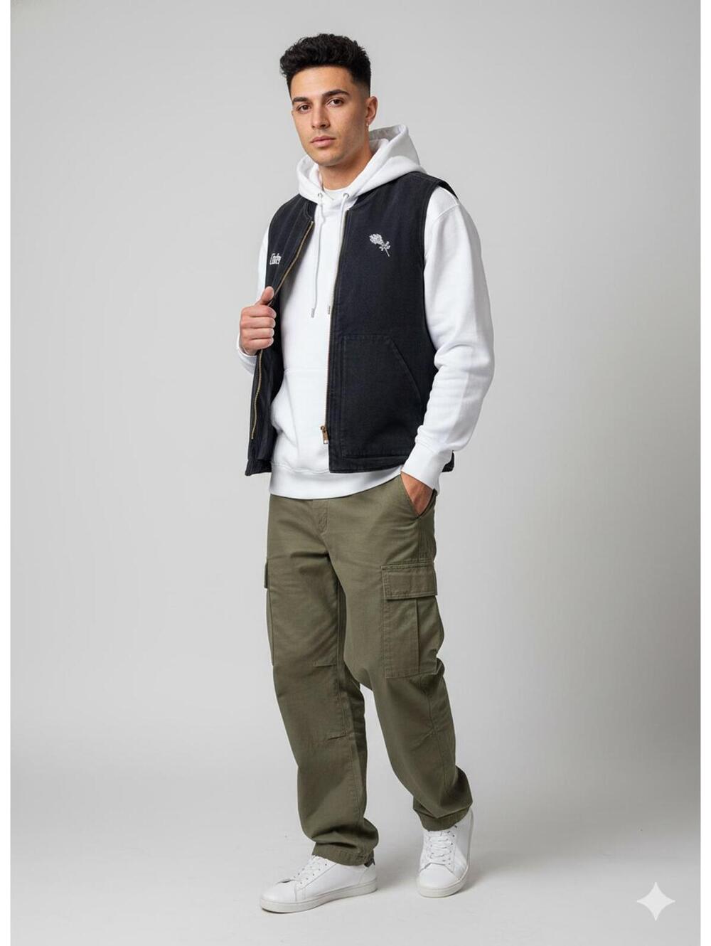 Civil Regime - Washed Cotton Quilted Utility Vest Black - M